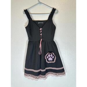 Women’s Small Dark In love Pink Paw Rockabilly Dress Kawaii Style